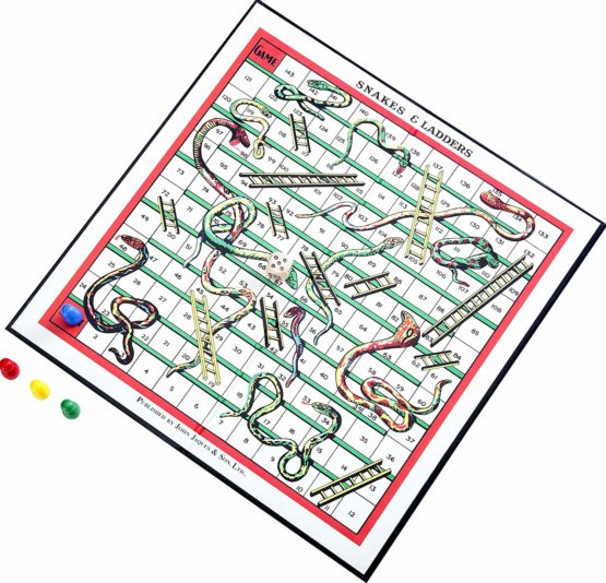 Snakes & Ladders - Luxury Linen Finish Snakes and Ladders Board Game with Wooden Pieces - Jaques of London - Image 4