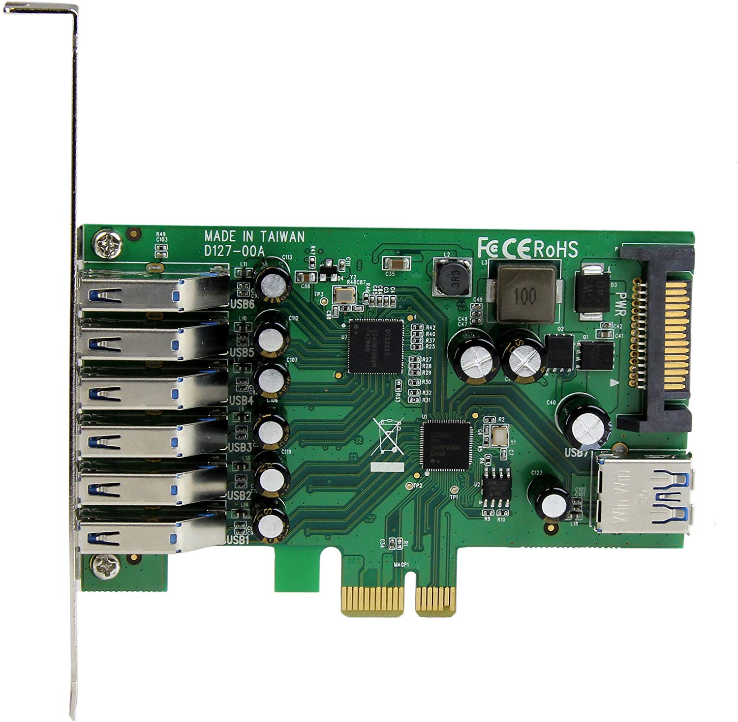 StarTech.com 7 Port PCI Express USB 3.0 Card, Standard & Low-Profile, SATA Power, UASP Support - Image 2