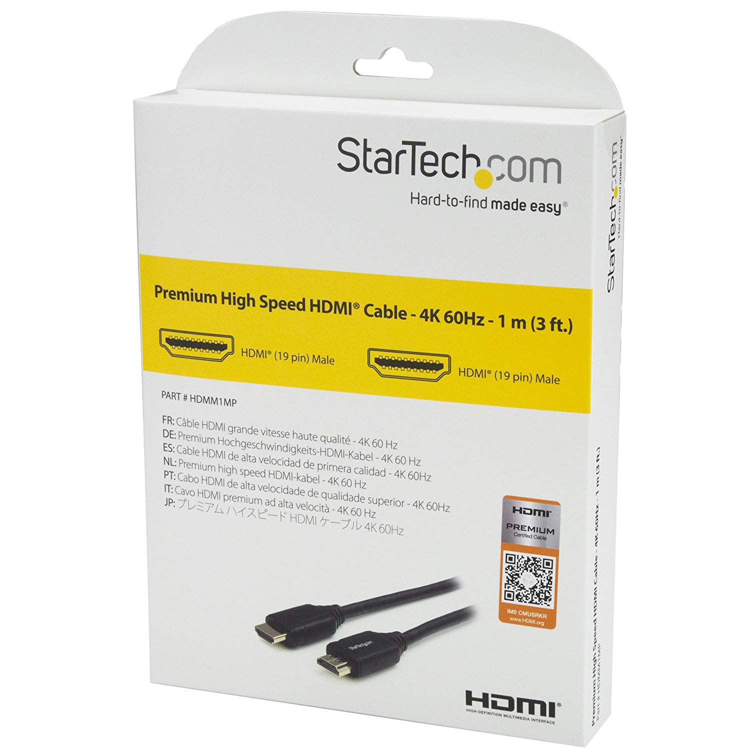 StarTech.com 1m 3 ft Premium High Speed HDMI Cable with Ethernet - 4K 60Hz - Premium Certified HDMI Cable - HDMI 2.0 - 30AWG (HDMM1MP) - Image 4