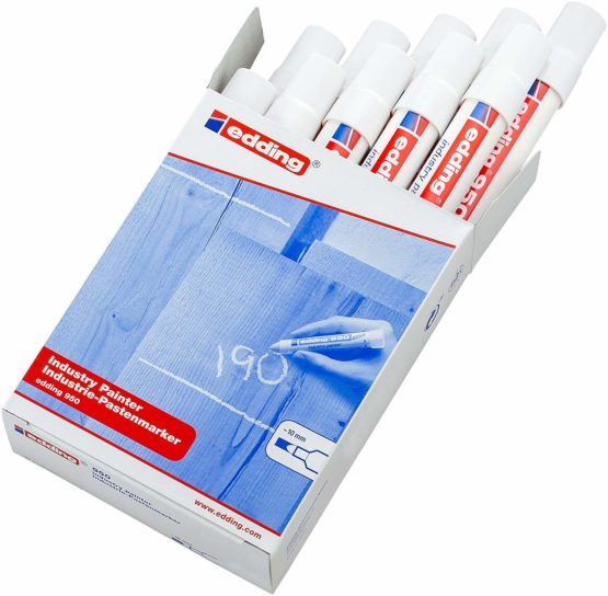 edding 950 Industry Painter - White - 10 Pens - Round Tip 10 mm - Marker for Writing on Metal, Rocks, Wood - Rough Or Wet Surfaces - Permanent, Waterproof - Image 2