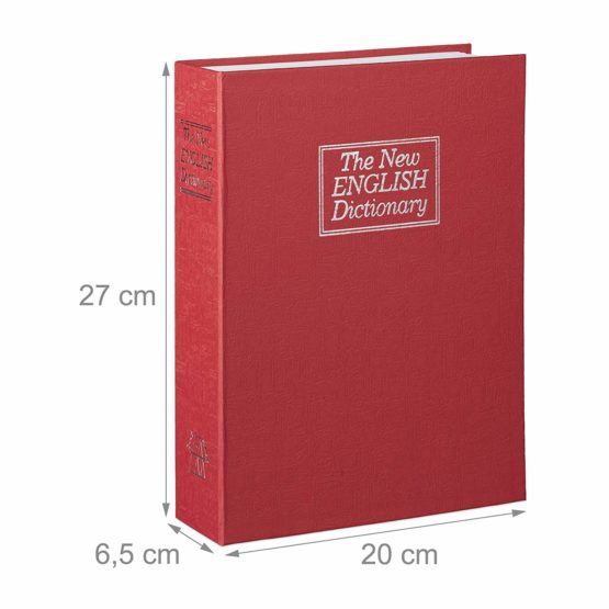 Relaxdays Book Safe Locking Steel Cash Box, Red with 2 Keys, 6.5 x 20 x 27 cm - Image 3