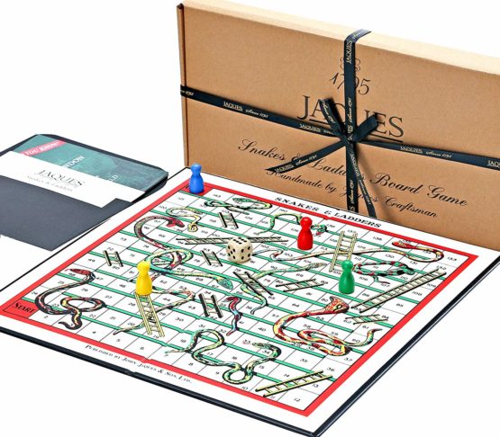 Snakes & Ladders - Luxury Linen Finish Snakes and Ladders Board Game with Wooden Pieces - Jaques of London