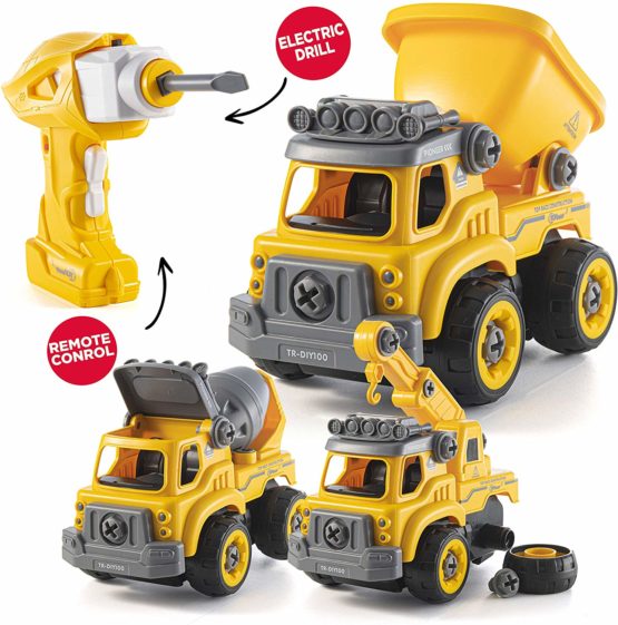Rc Take Apart Building Toys with Electric Drill | Converts to a Remote Control car | Gift for Boys Ages 3,4,5,6,7 Years Old and up | Kids Car Toy | Stem Construction Trucks 3 in one (DIY100), .