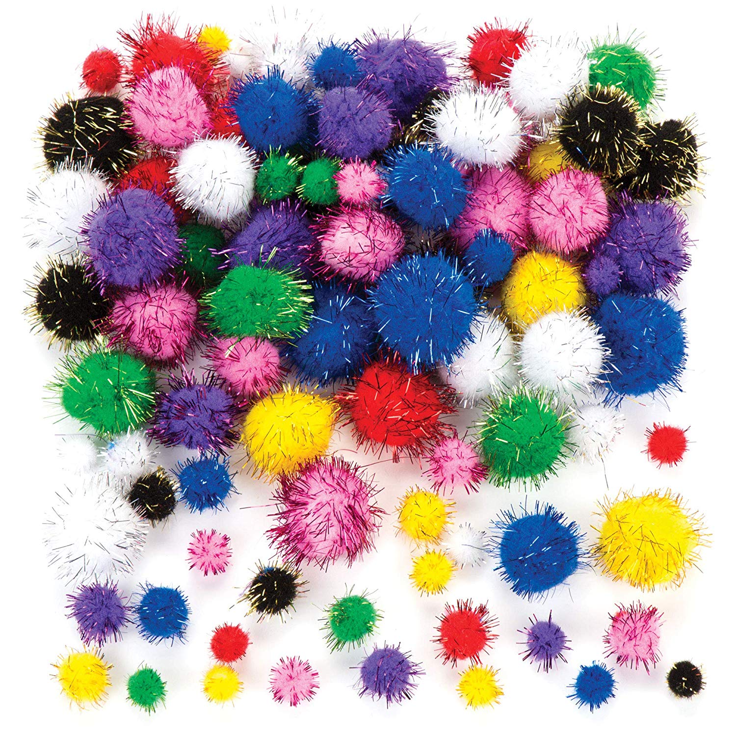 Baker Ross ET306 Multicoloured Glitter Poms Value Pack, Ideal for Kids' Arts and Crafts, Gifts