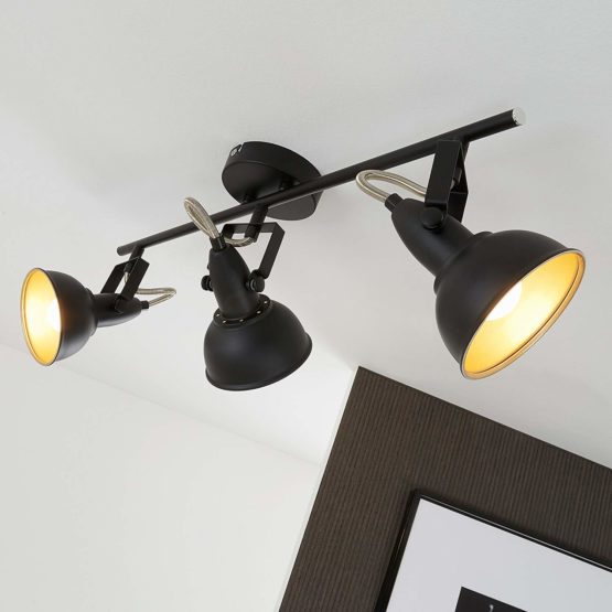 Briloner Leuchten Modern wall light, retro/vintage design, 3 rotatable spotlights, metall black-gold look, E14, IP20, max. 40 Watt, Length: 55.4 cm - Image 2
