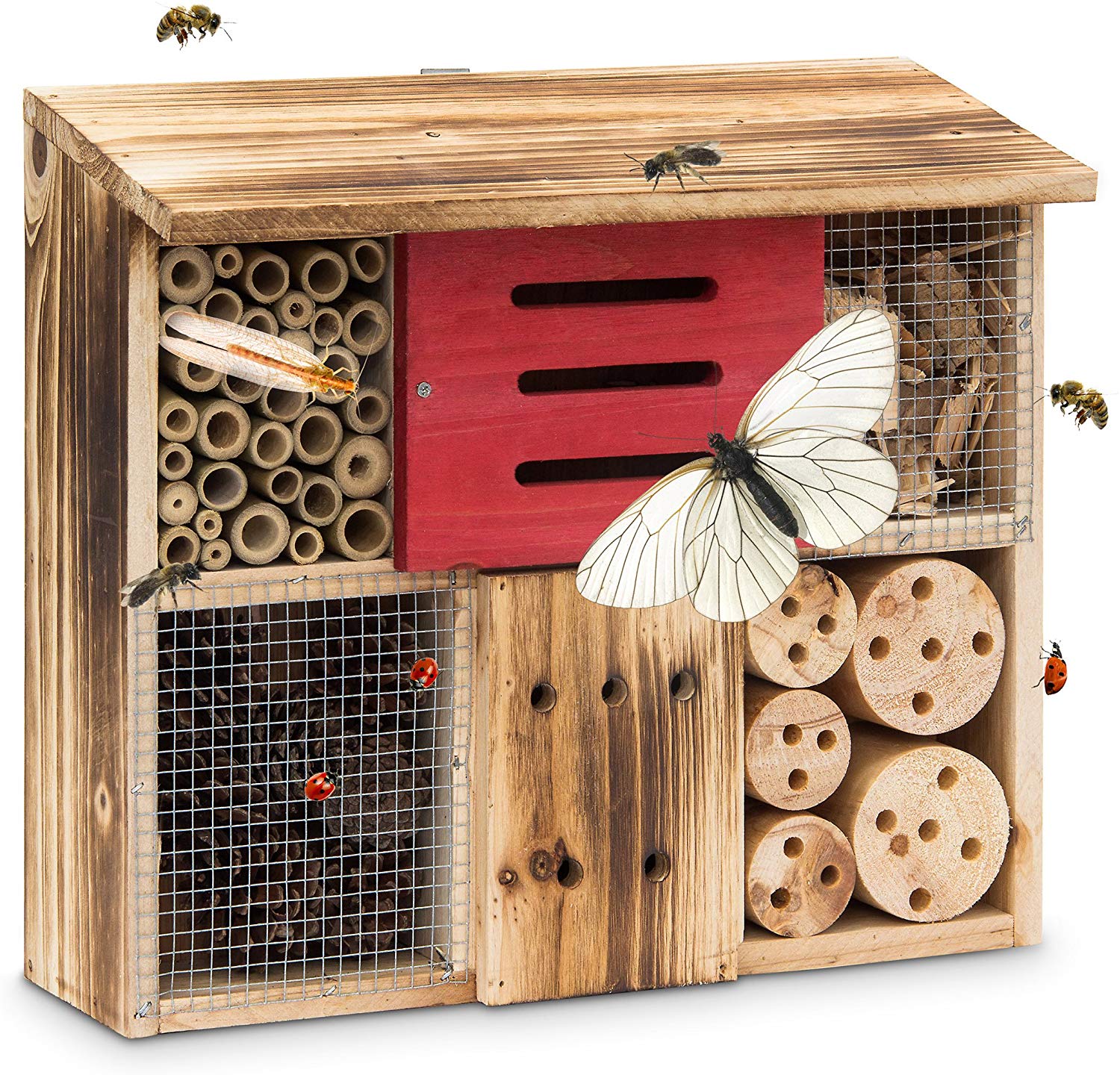 Relaxdays Fired Insect Hotel 29 x 33 x 13.5 cm Bee Butterfly Hotel of Natural Materials Shelter for Bugs Bees, Wasps