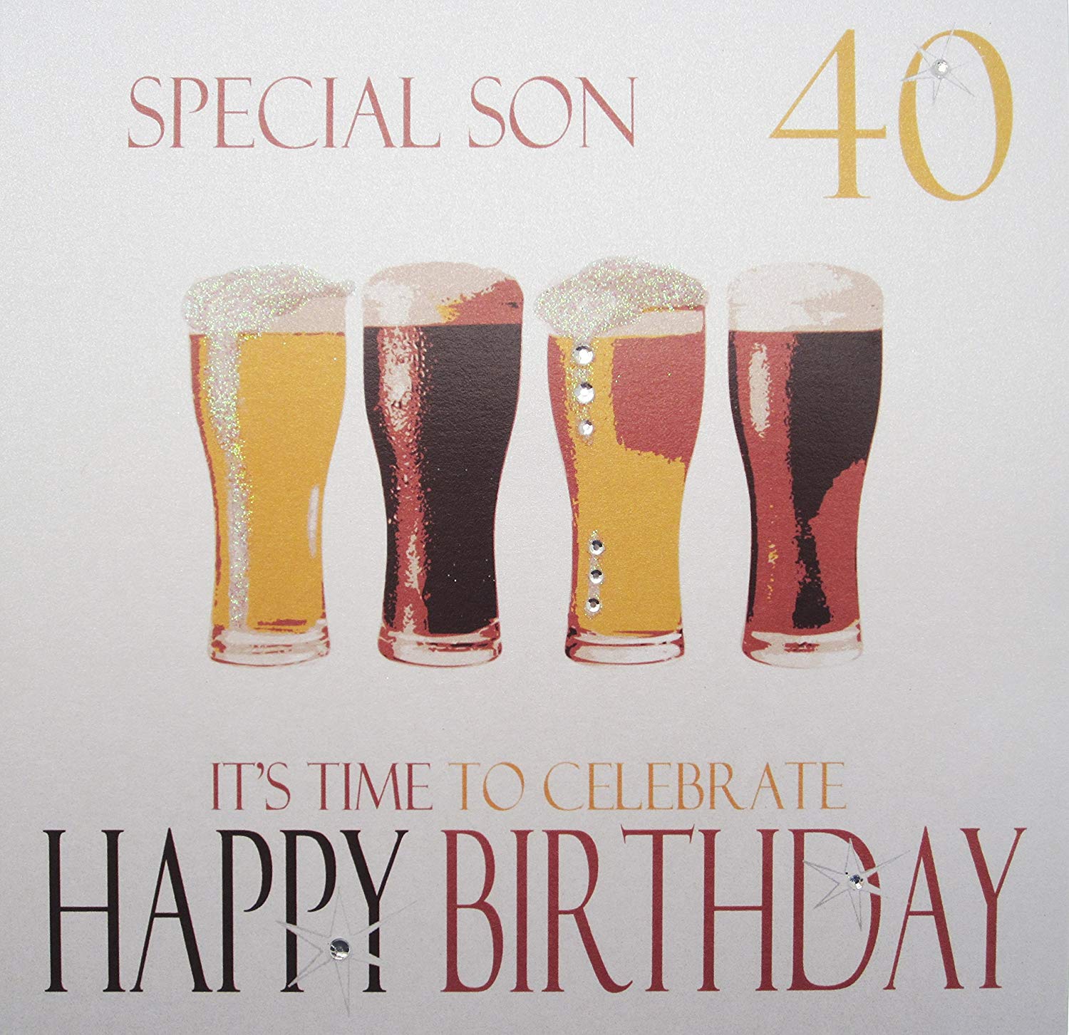WHITE COTTON CARDS Beers Special Son 40 It's Time to Celebrate Happy Handmade 40th Birthday Card, NBS40,16cm x 16cm