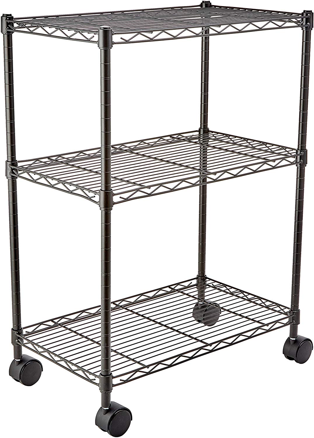 Amazon Basics 3-Shelf Narrow Storage Unit On Wheels With Height Adjustable Shelves and Levelling Feet, 340 kg Max Weight