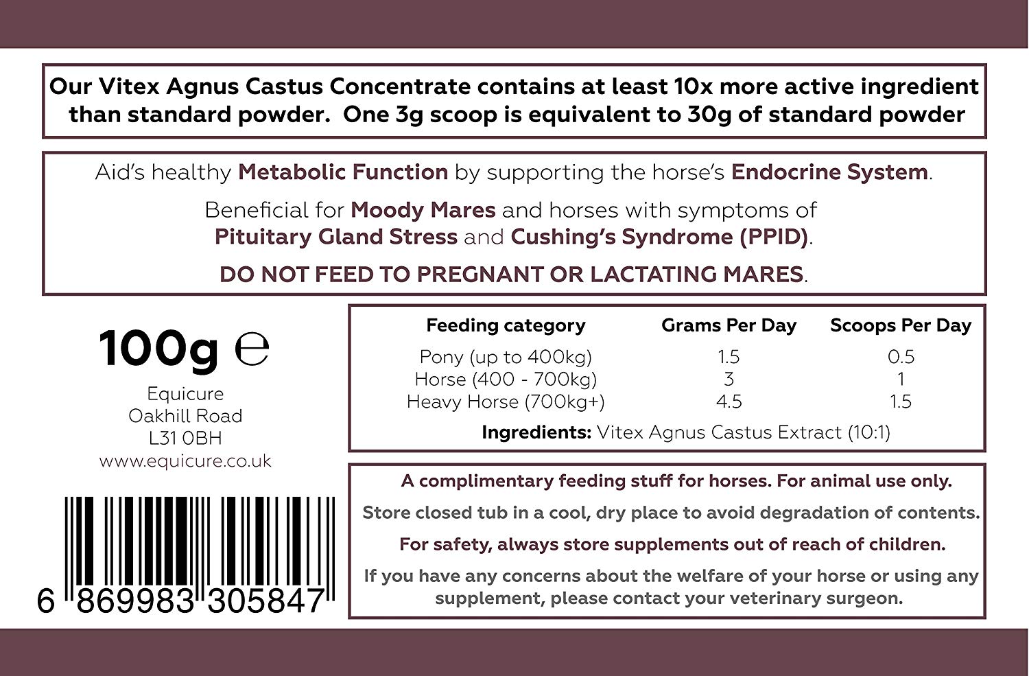 Equicure Vitex Agnus Castus 10x Concentrate - For Horse/Pony (100g), 100 g (Pack of 1) - Image 4
