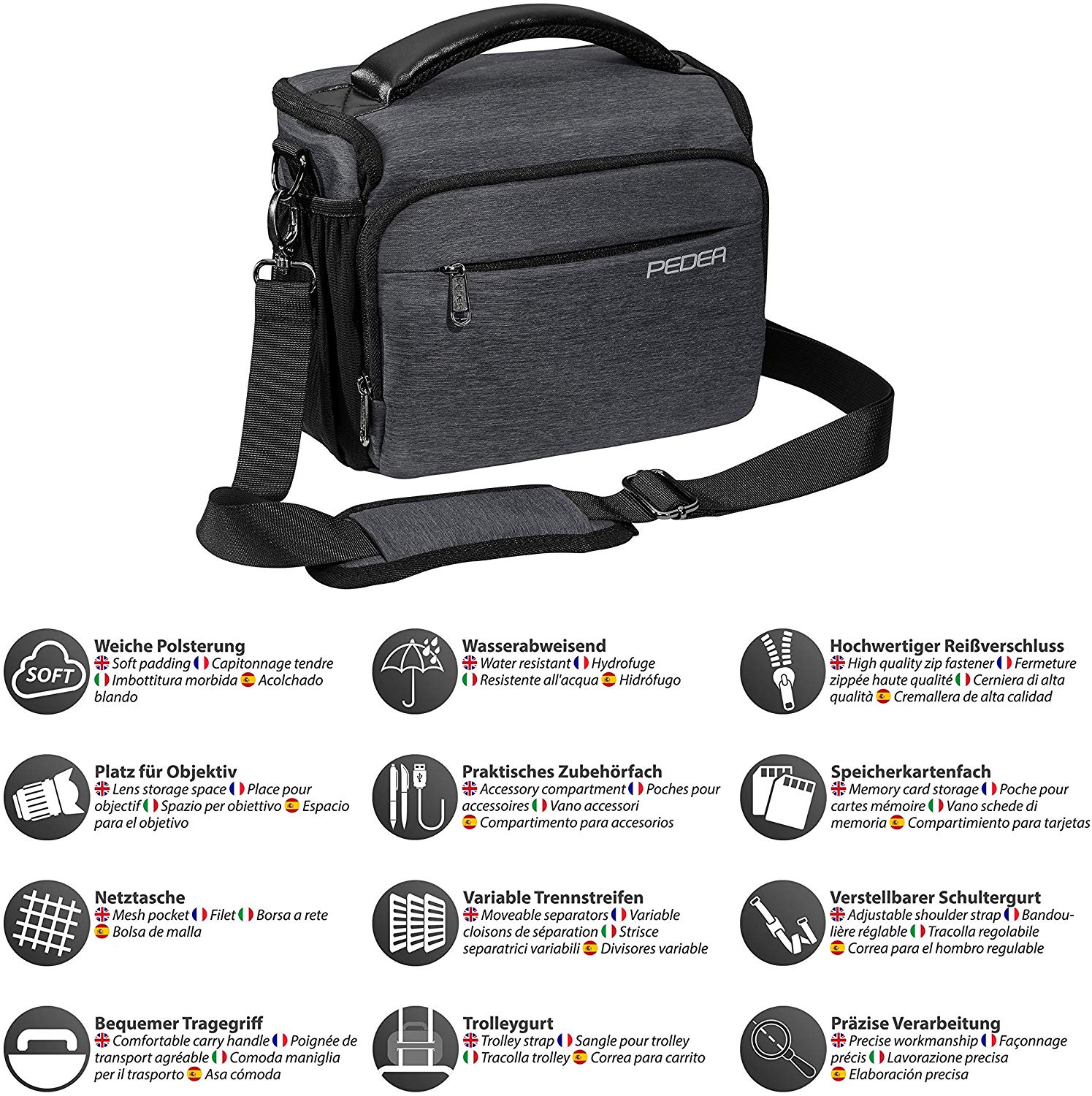 PEDEA DSLR camera bag "Noble" Camera bag for SLR cameras with waterproof rain cover carrying strap and accessory compartments - Image 3