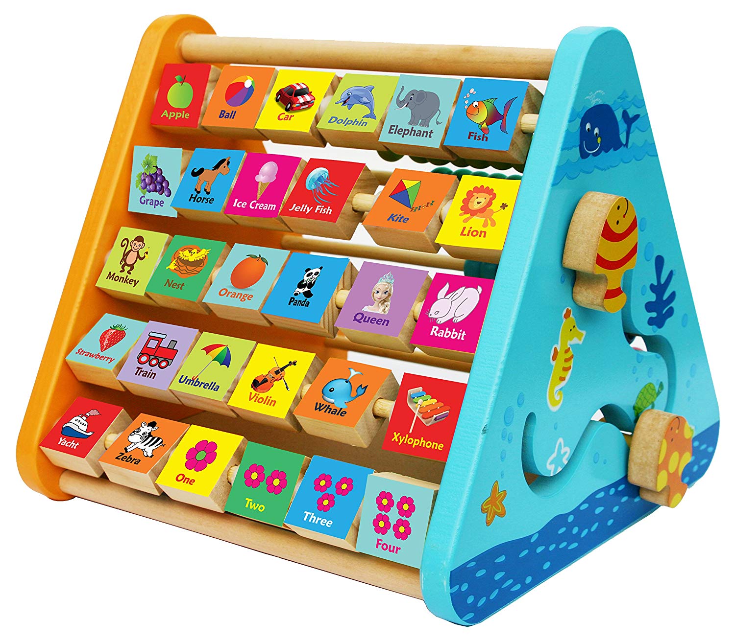 TOWO Activity Centre Triangle toys, Wooden Alphabet Blocks Abacus clock