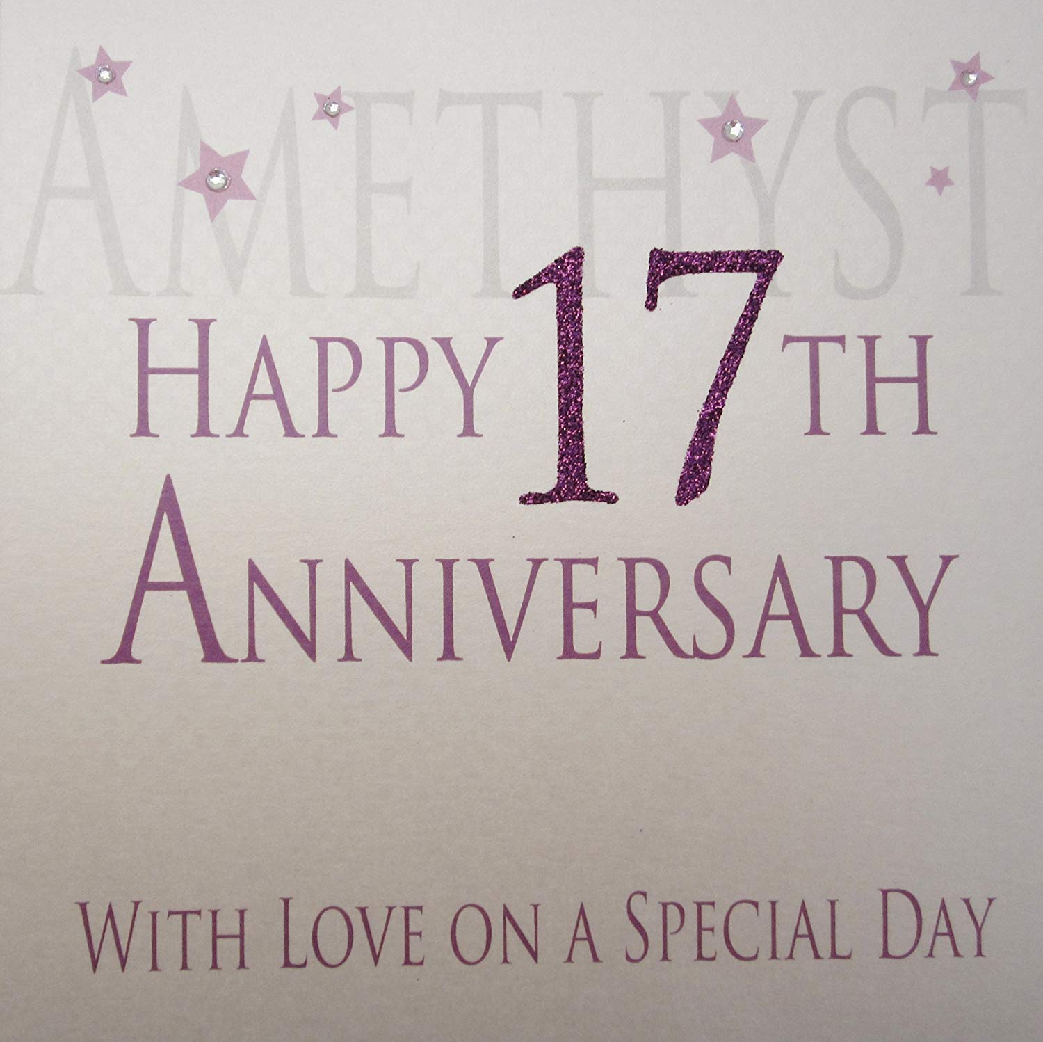 white cotton cards Amethyst Happy 17th Love On A Special Day, Handmade Anniversary Card (Code AW17), 16x16xm