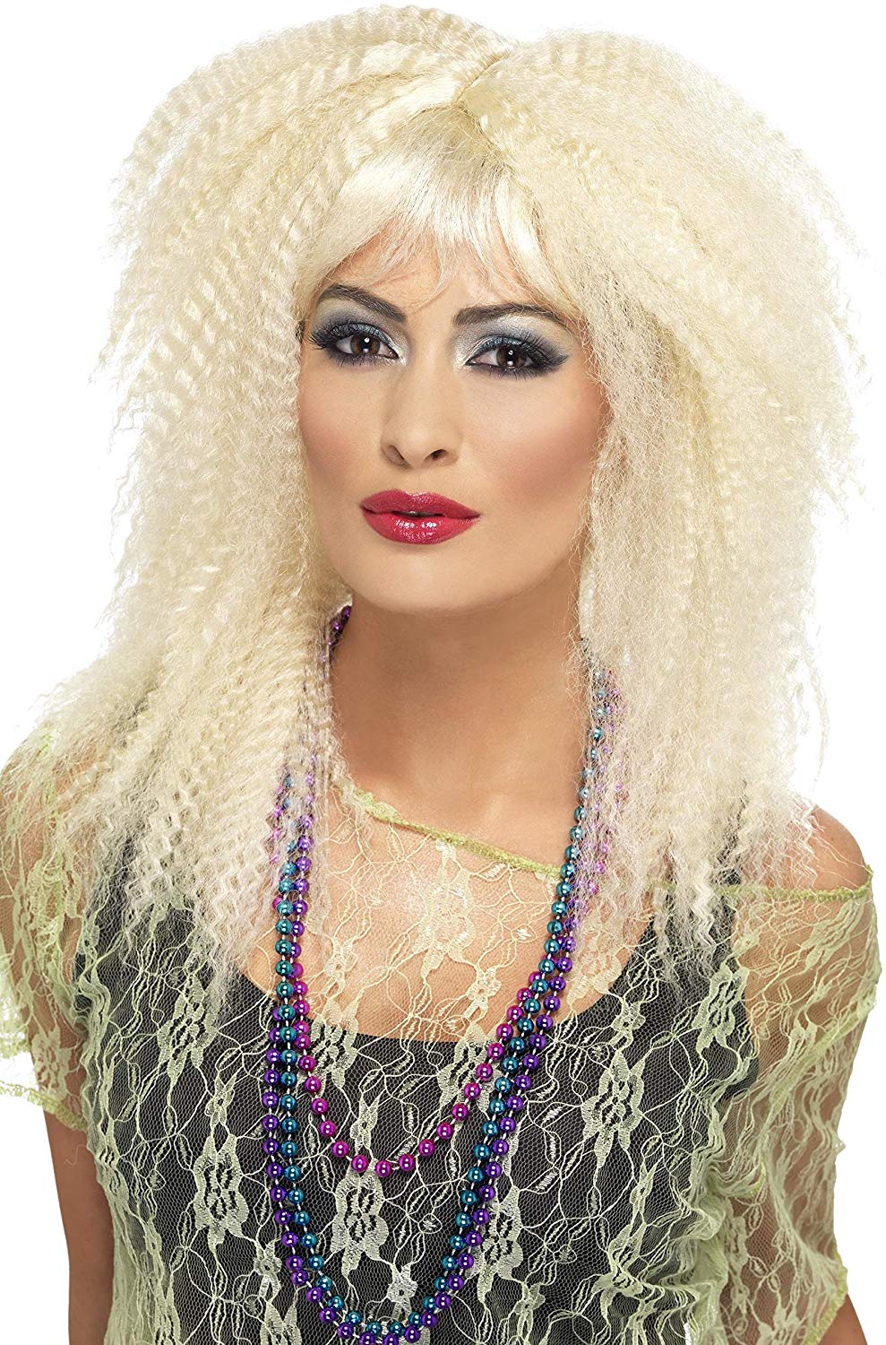 Smiffys 80s Trademark Crimp Wig, Blonde Layered, Long, with Fringe, 1980's Fancy Dress, 1980s Dress Up Wigs Halloween