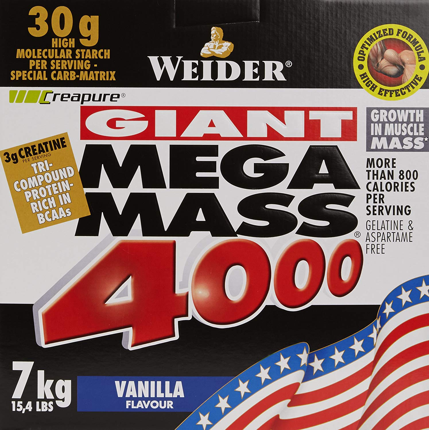 Weider Mega Mass 4000, Vanilla, Protein Rich Formulation with Creapure Creatine, High Quality Complex Carbs, Muscle Building, 7kg - Image 3