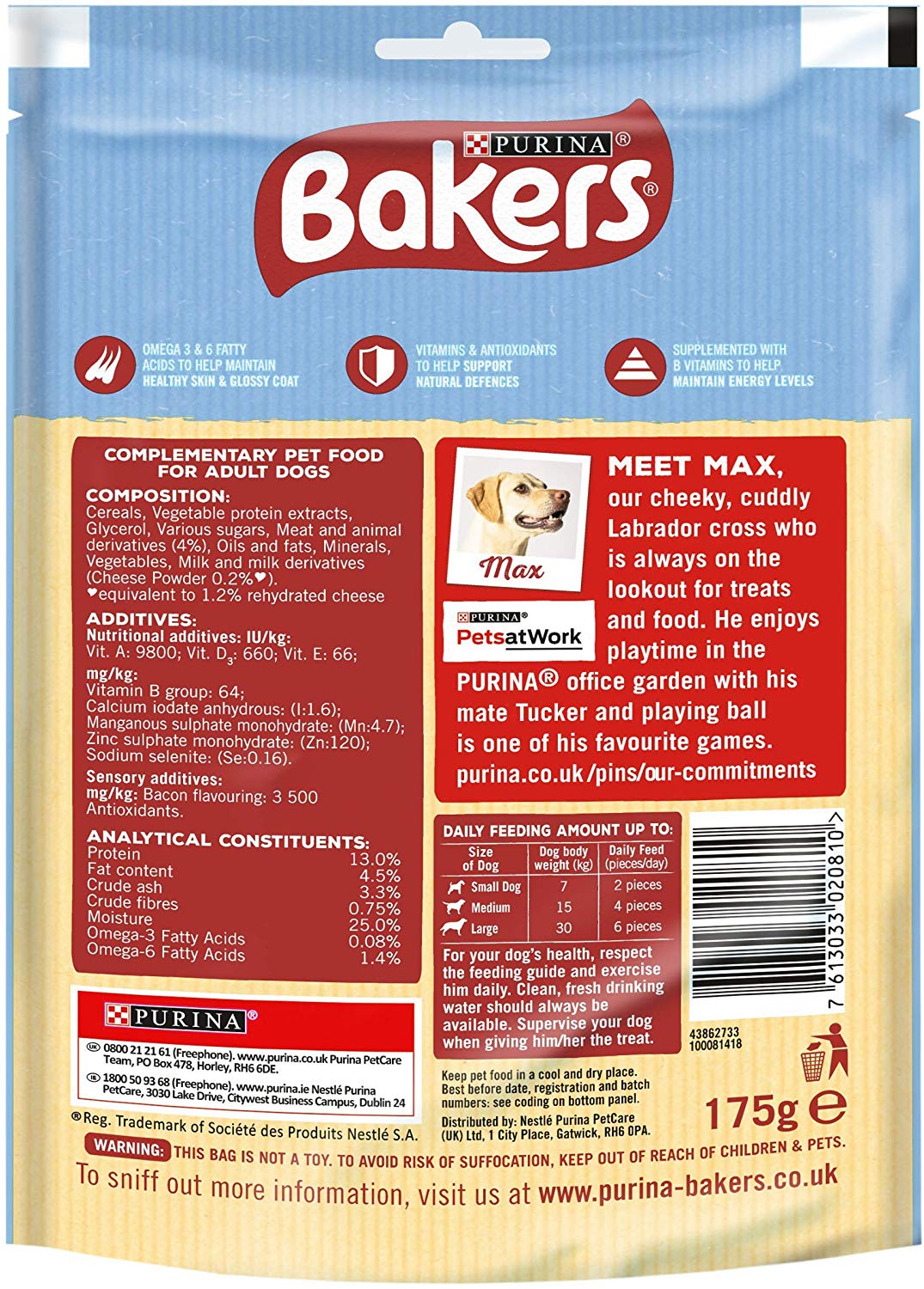 Bakers Whirlers Dog Treats Bacon and Cheese 130g - 6×130g, 175 g (Pack of 6) - Image 3