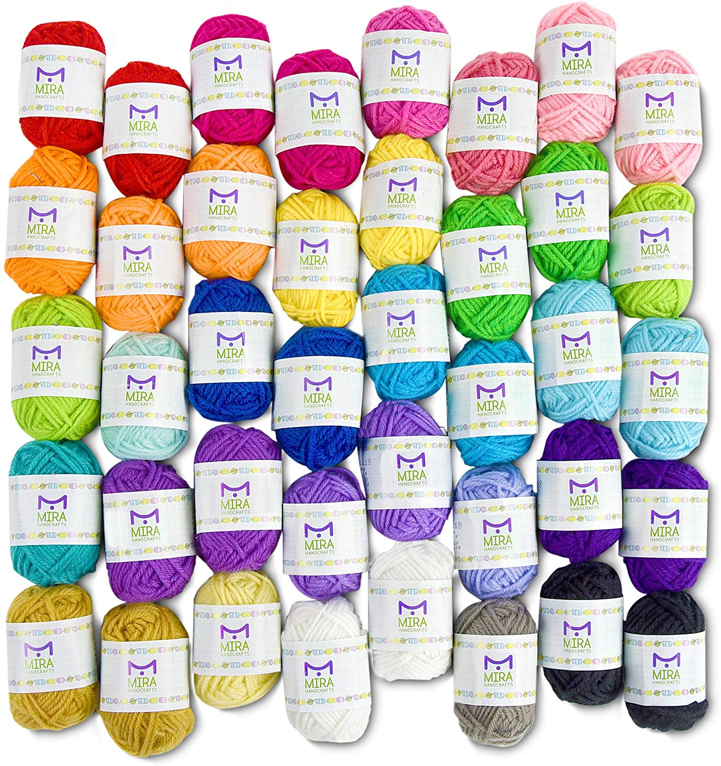 Basic Miniature Yarn Pack - 40 Acrylic Skeins - Total 875 Yards (800 m) Colorful Yarn - Perfect for Crochet & Knitting Mini Projects