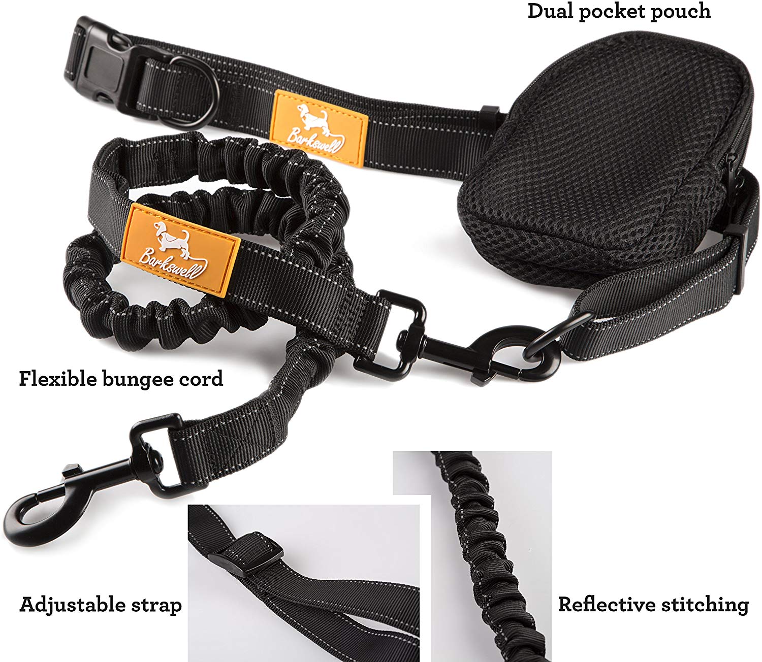 Barkswell Hands Free Dog Lead - Running Lead with Waist Belt and Bungee Cord, Original Black, 1 Dog - Image 2