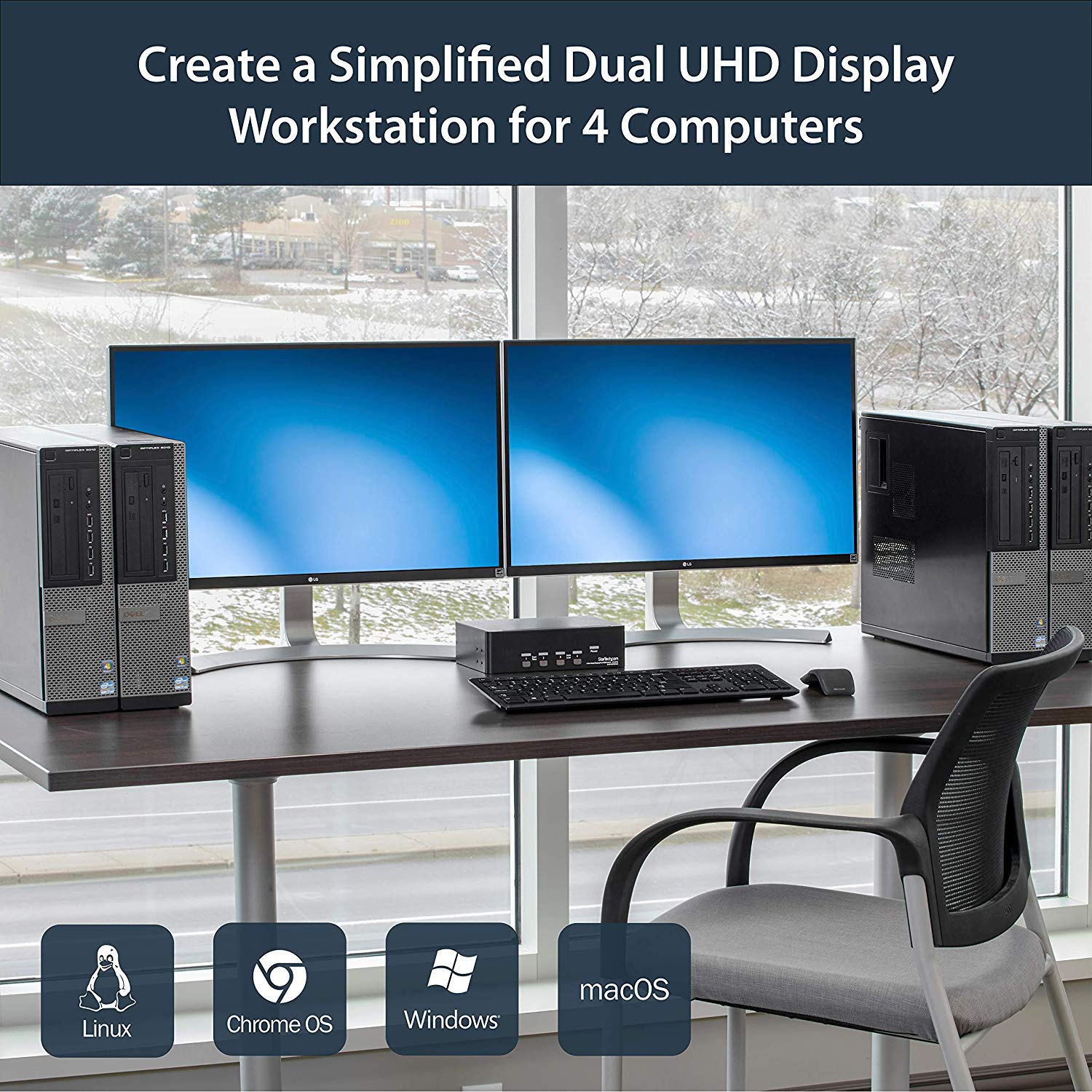 StarTech.com DisplayPort KVM, 4 port, 4K 60Hz, Dual Monitor KVM, DisplayPort Switch, KVM DisplayPort - Image 3