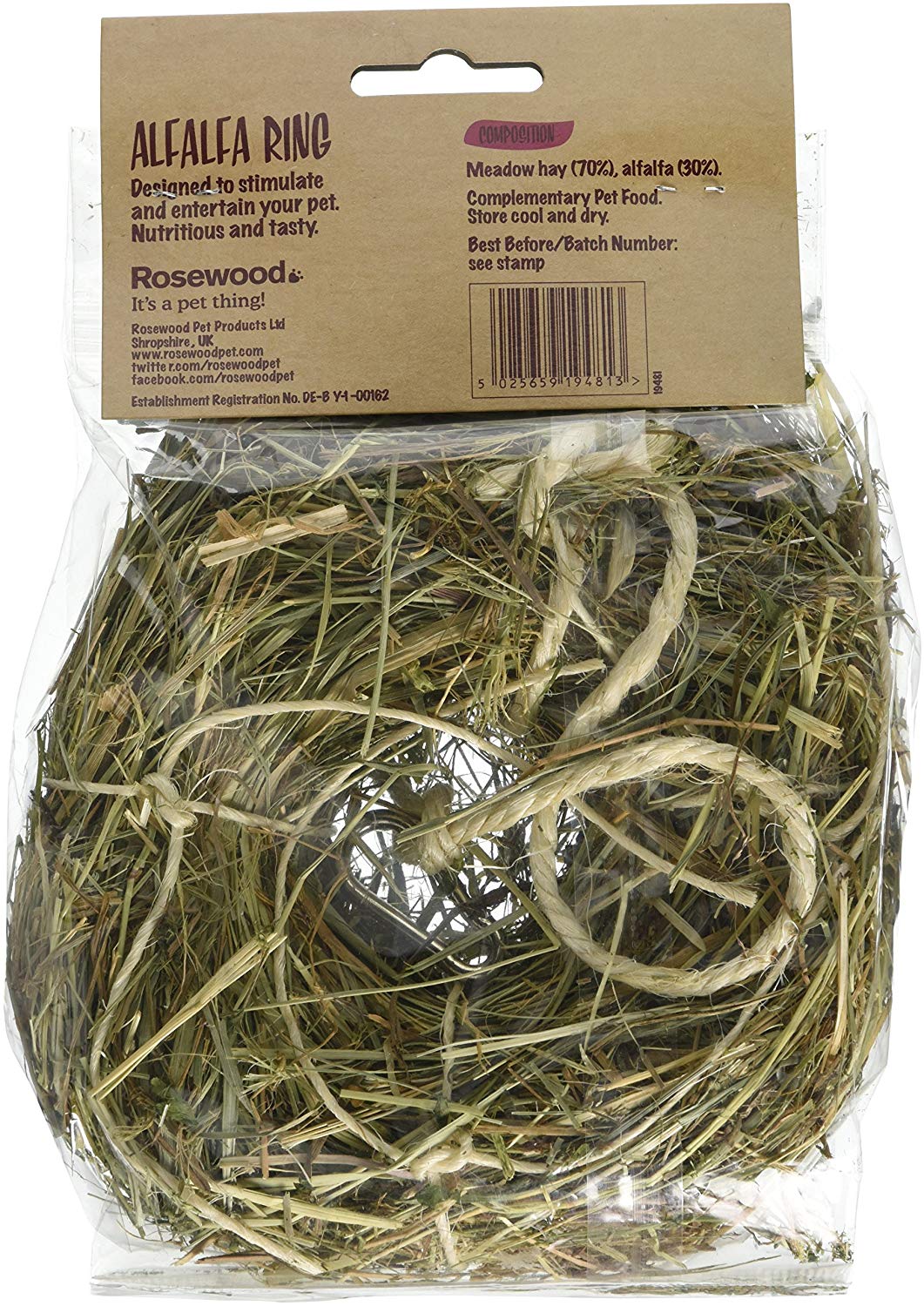 Rosewood Naturals Alfalfa Ring, Small Animal Treat and Toy for Rabbits Guinea Pigs, Chinchillas and Degus (Pack of 1) - Image 2