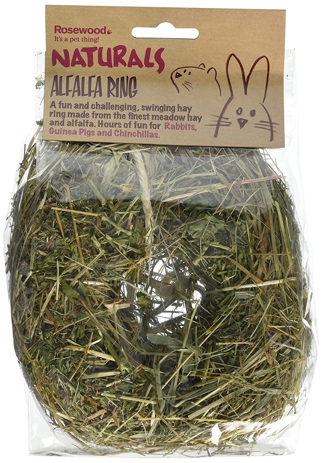 Rosewood Naturals Alfalfa Ring, Small Animal Treat and Toy for Rabbits Guinea Pigs, Chinchillas and Degus (Pack of 1)