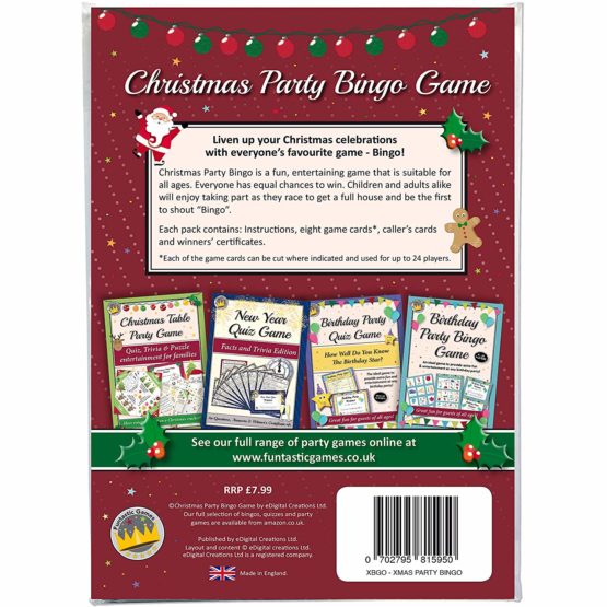Christmas Party Bingo Game: Fun for guests of all ages - more entertaining than a xmas quiz! Novelty gift idea for a family stocking filler bag or secret Santa present. Includes 8 games sheets that cut to provide 24 games. Great activity for work, school, club, office party or even the pub! - Image 3