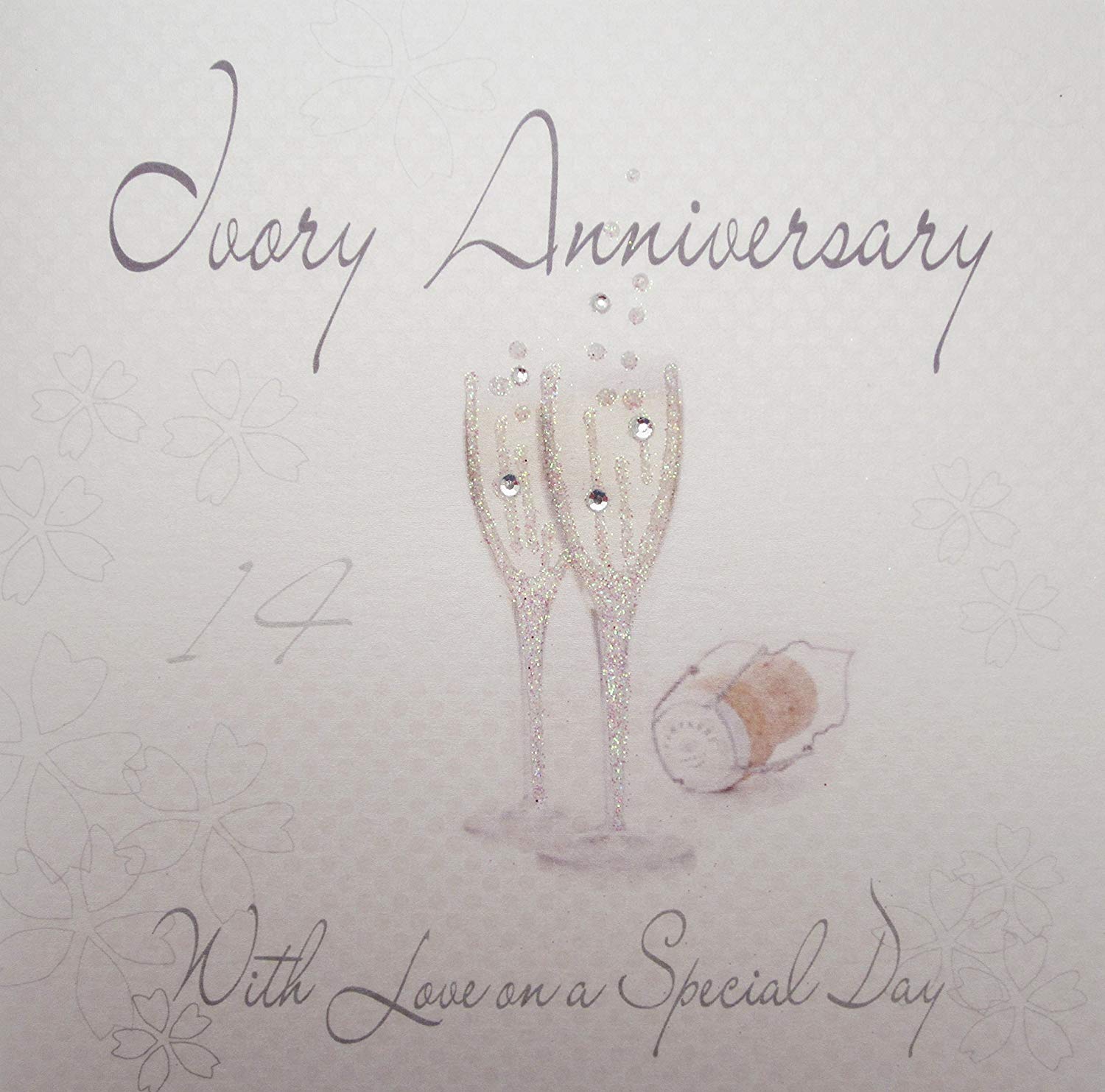 White Cotton Cards Ivory Love On Your Special Day Handmade 14th Anniversary Card, WA14, 16cm x 16cm