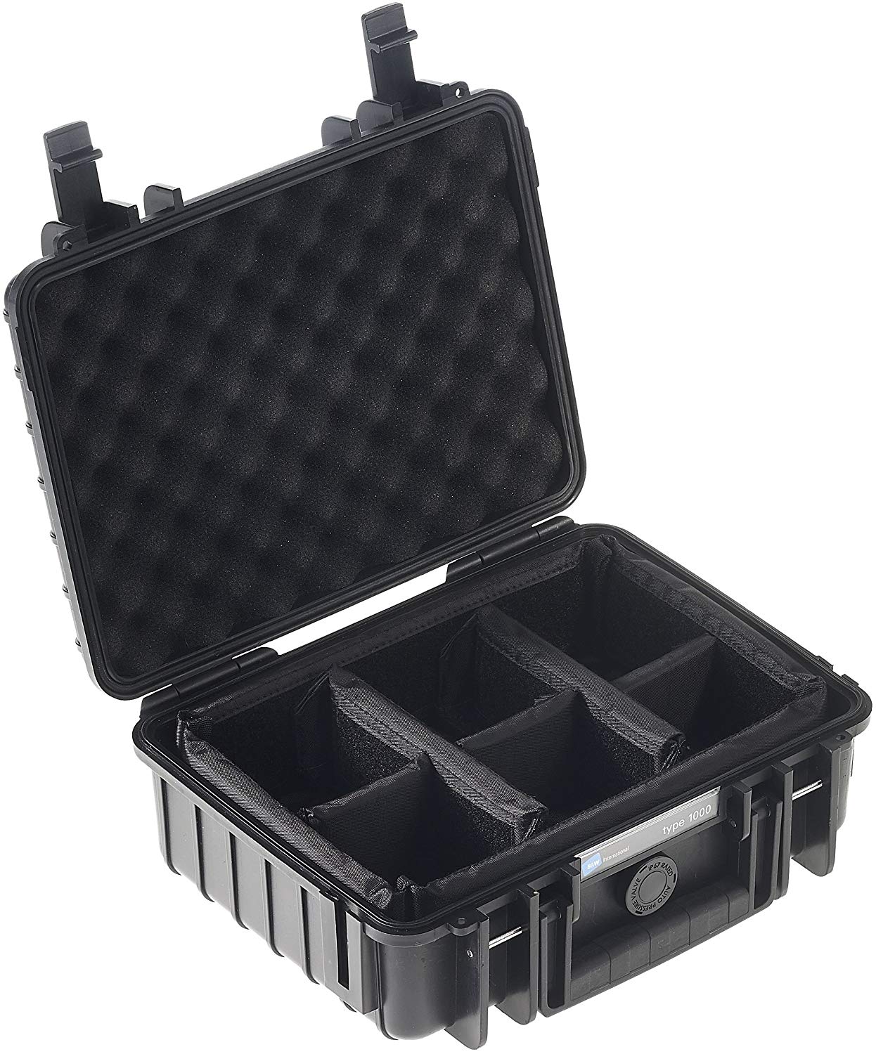 B&W Outdoor Transport Case - Type 1000 with Padded Divider - Black - Waterproof according to IP67 Certification and Dustproof