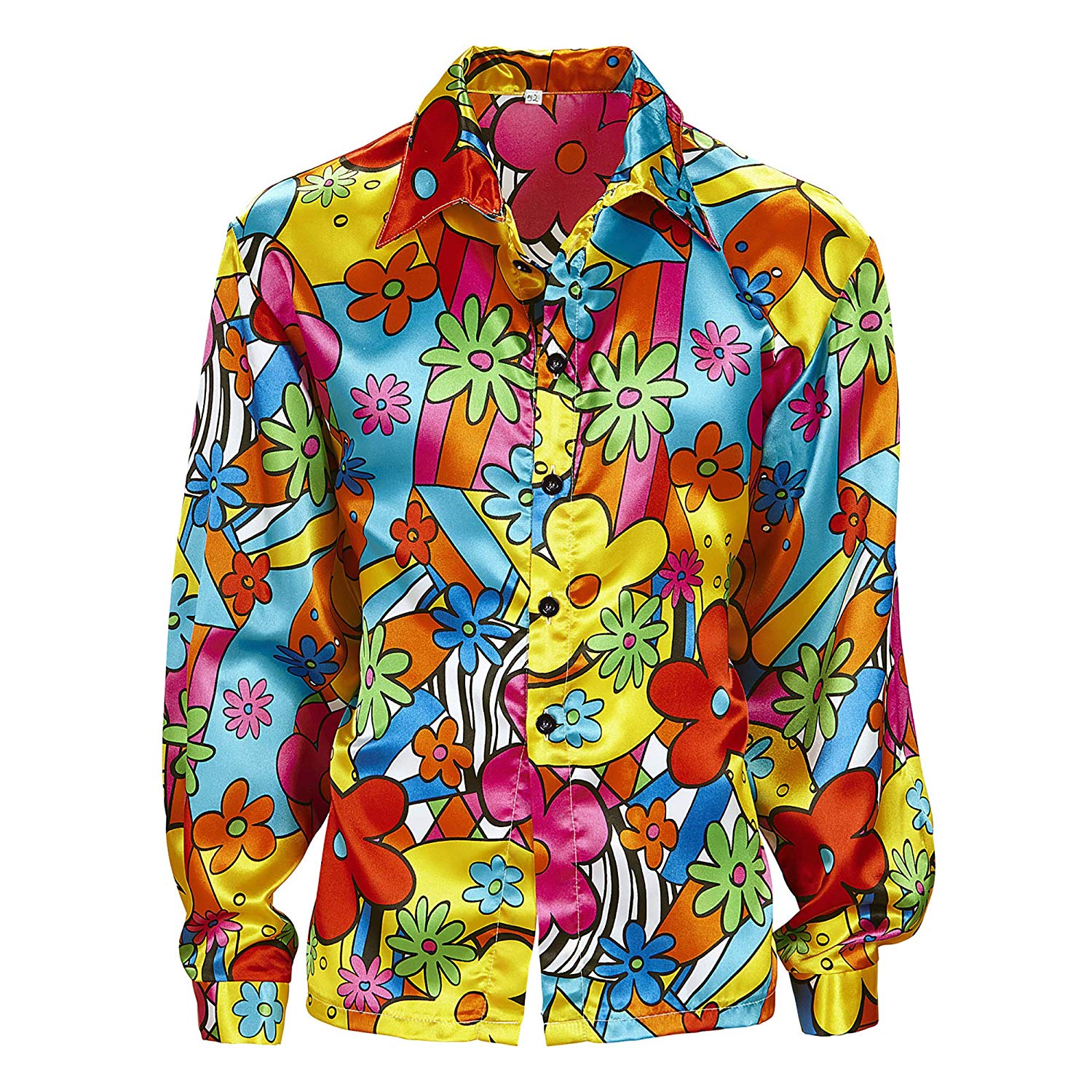 Flower Power Shirt Costume Large for 60s 70s Hippy Fancy Dress, Blue