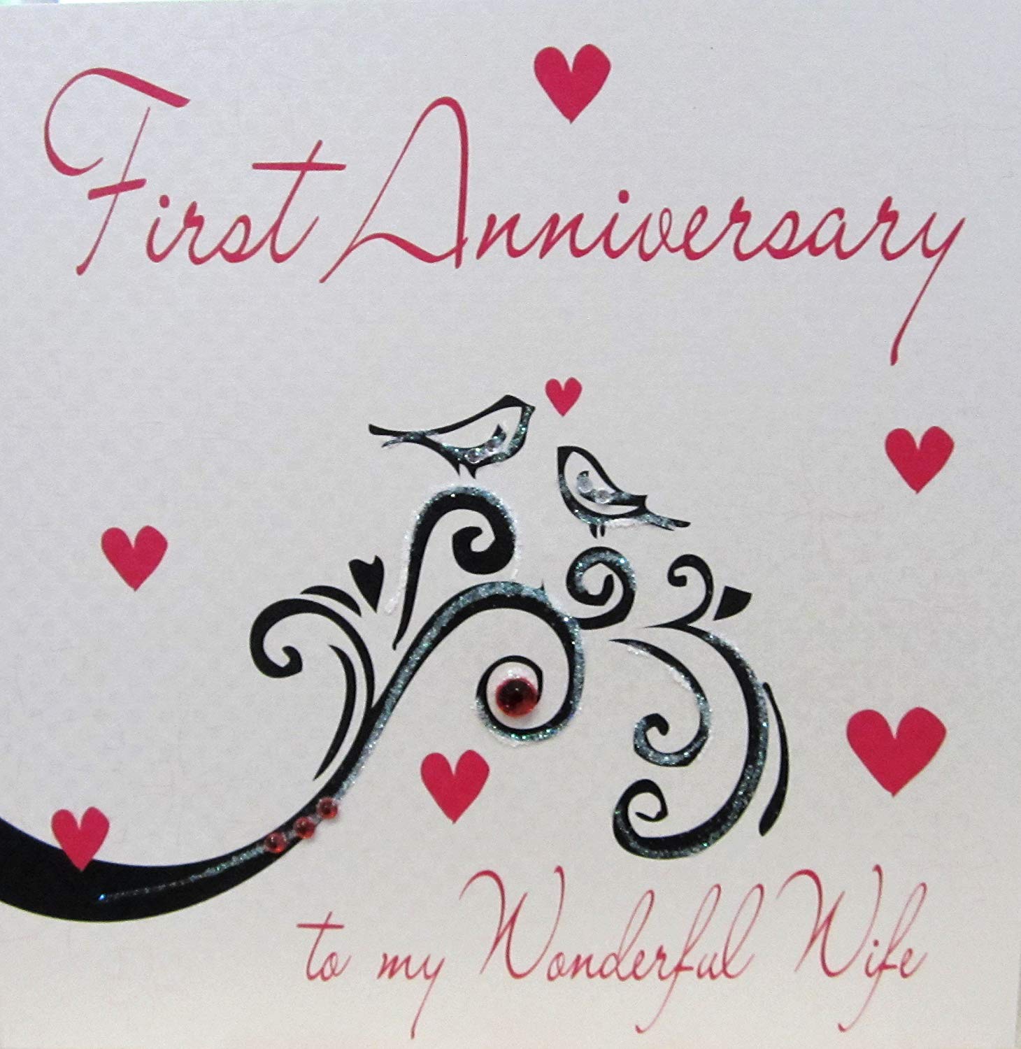 white cotton cards Handmade First Anniversary To My Wonderful Wife Card, White, WA1W, 16cm x 16cm
