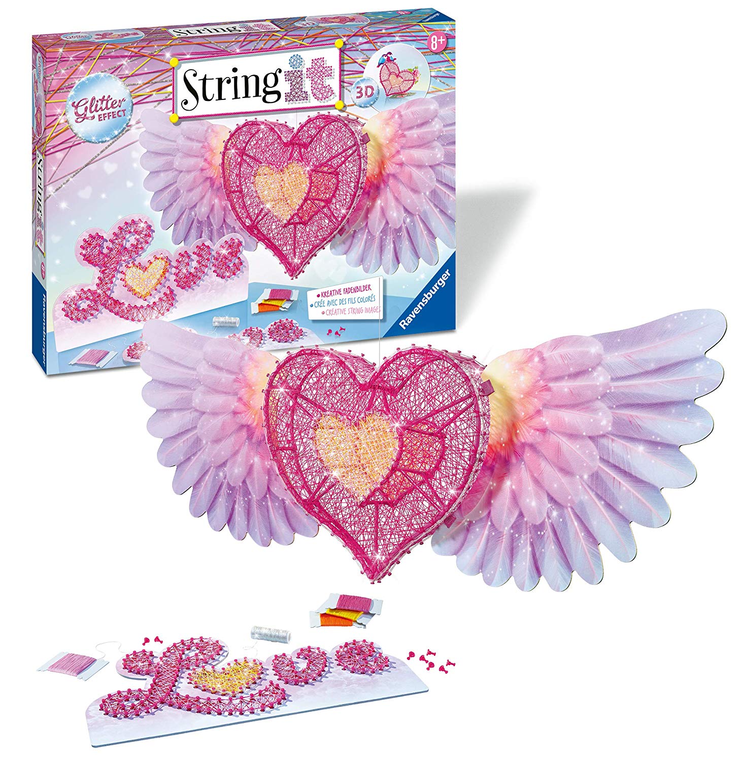 Ravensburger String it Maxi: 3D Heart String Art Craft Set for Children from 8 Years Old, Creative Thread Pictures, with Glitter Effect - Image 2