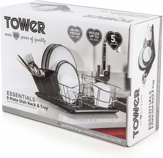 Tower T81400, Dish Rack With Tray-Black, Stainless_Steel, 32 x 43.5 x 15 cm - Image 4