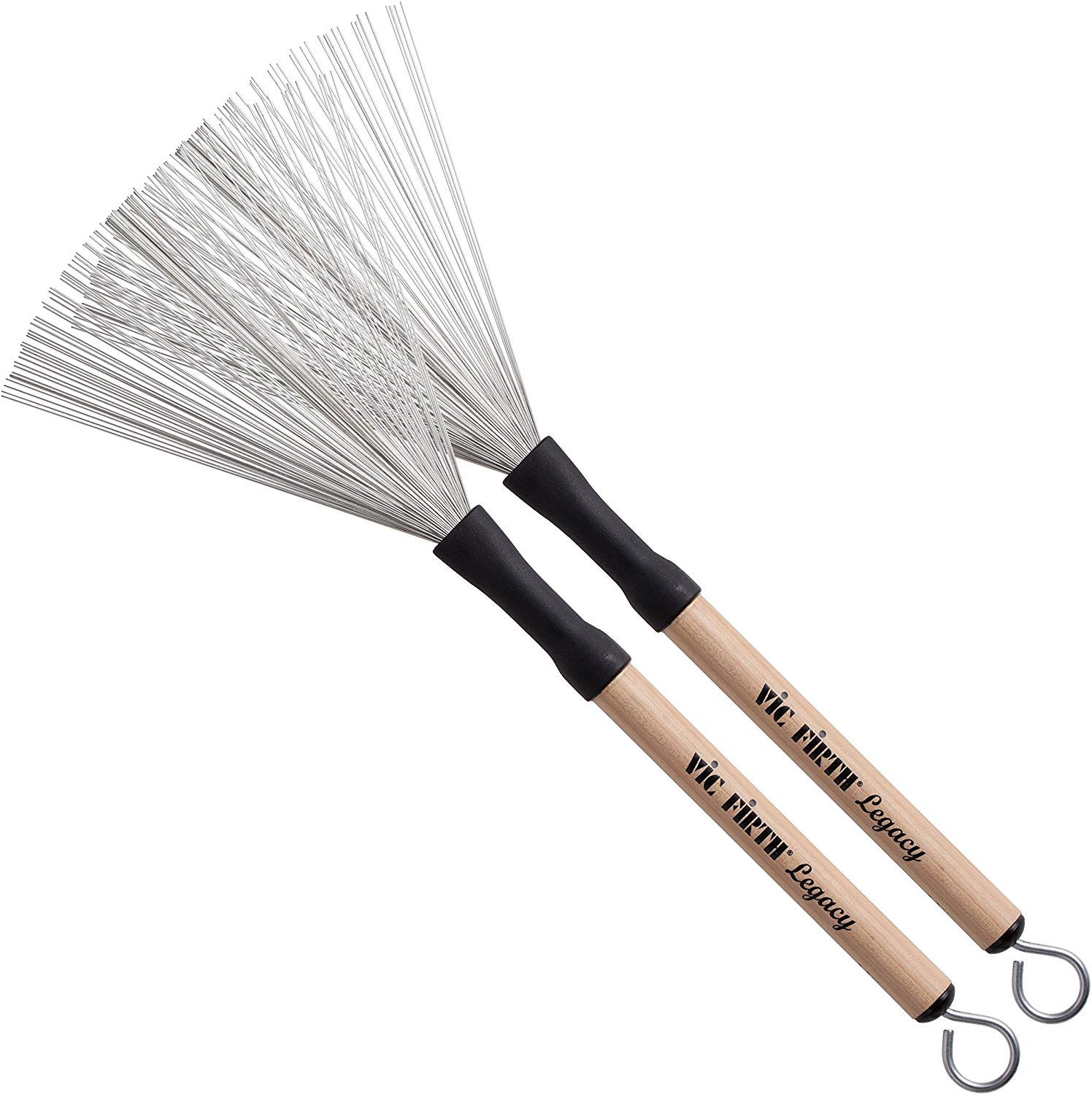 Vic FIrth - Legacy Drum Brushes - Retractable - Medium Gauge Wire - Wood Handle, Brown, Wire Brush - Image 2