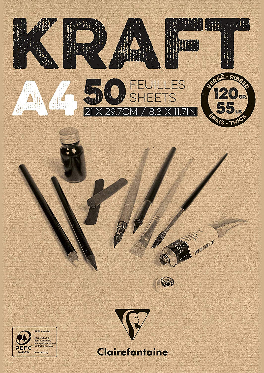 Clairefontaine, Ref 975815C, Kraft Paper Pad (50 Sheets), A4 (297 x 210mm) Size, 120gsm Paper, Acid Free, pH Neutral