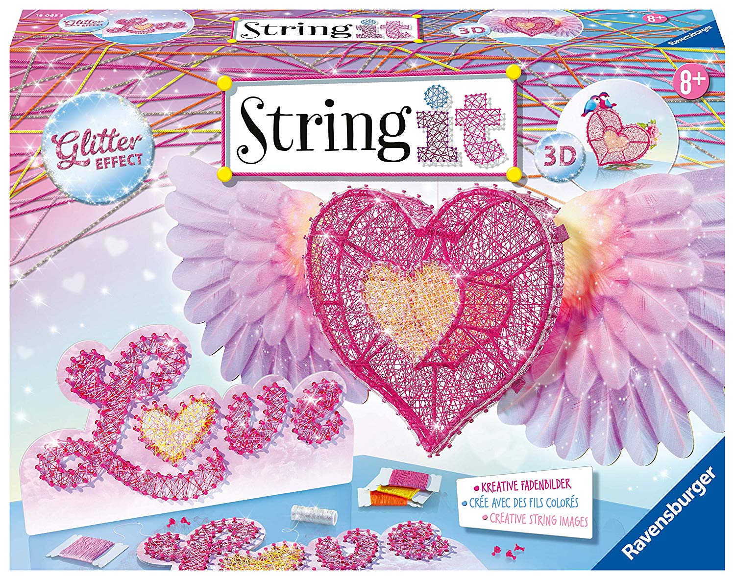 Ravensburger String it Maxi: 3D Heart String Art Craft Set for Children from 8 Years Old, Creative Thread Pictures, with Glitter Effect