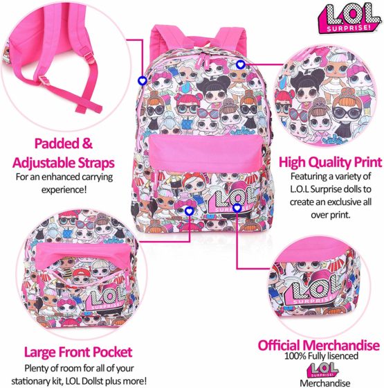 L.O.L. Surprise ! Backpack for Girls and Teens Featuring All-Over Dolls Print | Kids LOL Bag for School Or Travel, Pink Canvas Girls Rucksack with Front Pocket | Great Birthday Gift Idea - Image 4