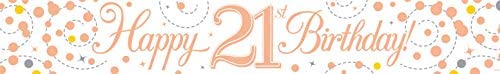 9ft Banner Sparkling Fizz 21st Birthday White & Rose Gold Holographic, 270cm x 13cm