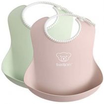 BABYBJÖRN Baby Bib 2-pack, Plastic, Powder green/Powder pink