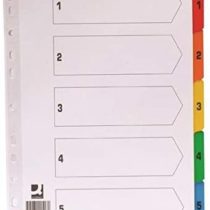 Q-Connect KF01525 Index A4 Multi-Punched 5-Part Reinforced Multi-Colour Tabbed