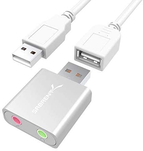 SABRENT USB Audio Adapter, External Sound Card, 3.5mm to USB Headphone Adapter, Stereo Sound with TRRS, Extension included (AU-EMAC)