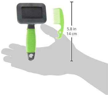 TRIXIE soft brush for grooming top coat & undercoat, soft metal bristles, with brush cleaner, rubberised handle, black/green - Image 3