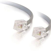 C2G 83867 10M RJ11 6P4C Straight Modular Internet ADSL Cable, Cable suitable for High Speed Internet, Broadband Router, Modem, Phone Socket, Microfilter and More, Silver