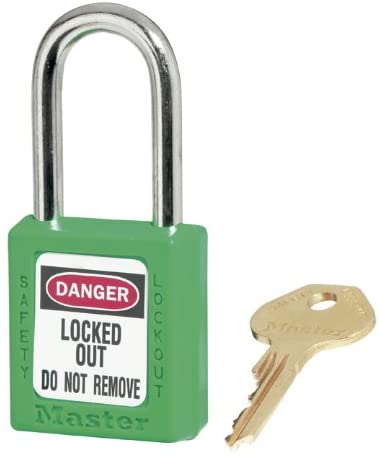 Green Zenex™ thermoplastic Safety Padlock, 38mm Wide with 38mm Shackle, keyed Different, 9.4 cm x 5.1 cm x 2.8 cm