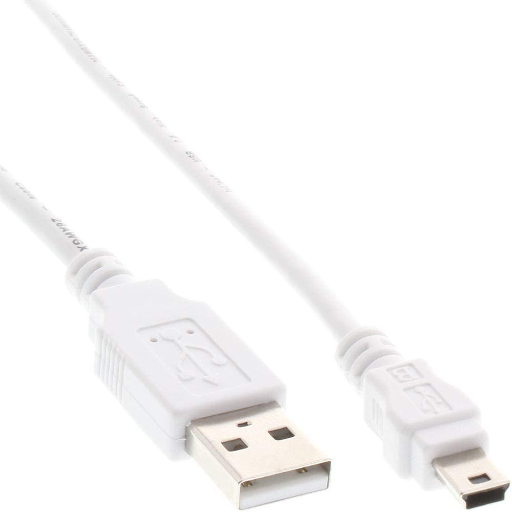 InLine 1m USB Cable - USB A to Mini-USB B - White - 2.0 - Male to Male - Compatible with Sony, Camera & Other Devices