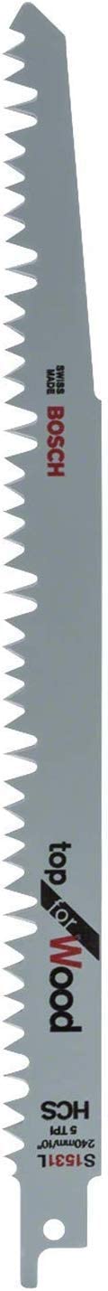 Bosch Professional 5 Recip Saw Blades S 1531 L Top for Wood (Wood, 240 x 19 x 1.5 mm, Accessories for Recip Saws)