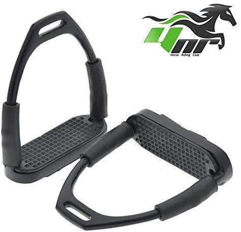 YNR ® Flexible Safety Stirrups Horse Riding Bendy Flexi Stirrups Irons S. Steel Black 4.75 - Image 3