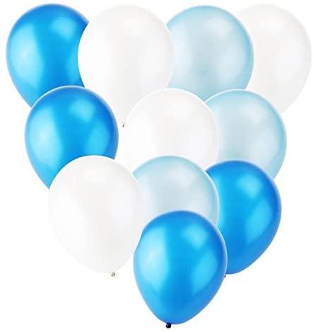 GrassVillage 100 Pcs 12 Inch Latex Balloons, Blue & White Party Balloons for Birthday Baby Shower, Carnival