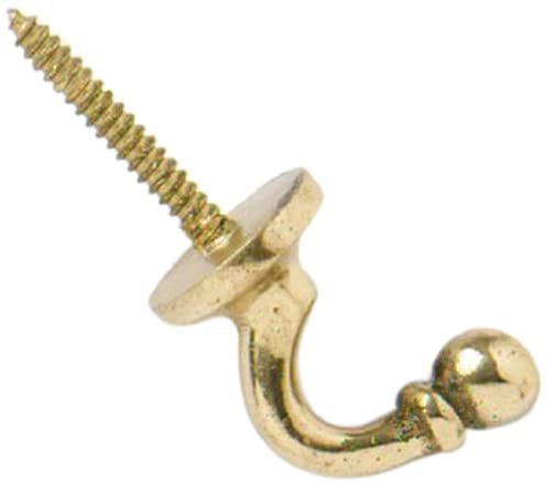 Merriway® BH01610 Ball End Curtain Drapery Hold Back Tie Back Hooks, 25mm (1 inch) - Solid Brass, Pack of 2