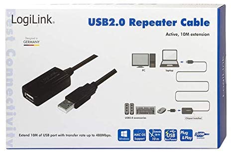 LogiLink 10m USB A Male to A Female USB 2.0 Repeater Cable, Black, 10 Meters - Image 2