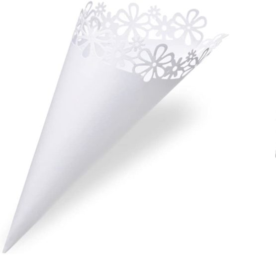 Club Green CONFETTI CONE LASER FLOWER WHITE H.190MM, Card, 31.5 x 17.5 x 0.3 cm