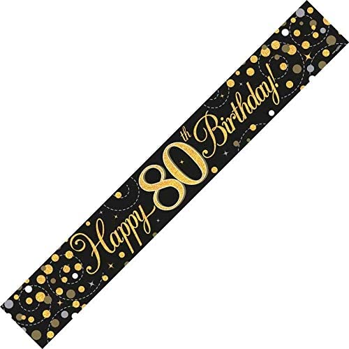 9ft Banner Sparkling Fizz 90th Birthday Black & Gold Holographic, Pack of 1